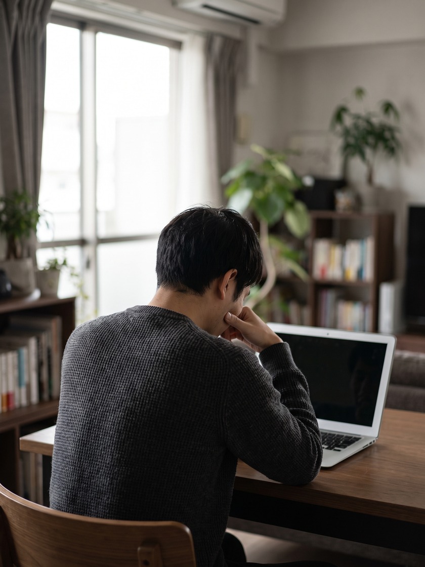 一人で悩みを抱え、内省する様子